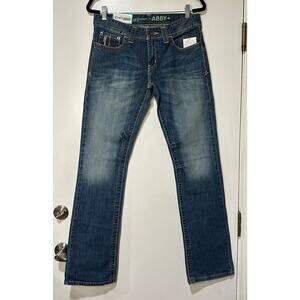 Abby Cruel Denim Mid Rise Boot Cut Jeans Size 28/5 Long NWT Embroidered Pockets